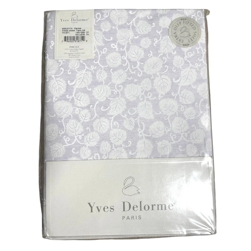 Yves Delorme‎ Violette Lavender Percalle Twin Sheet Set Sham Flat Fitted NWT